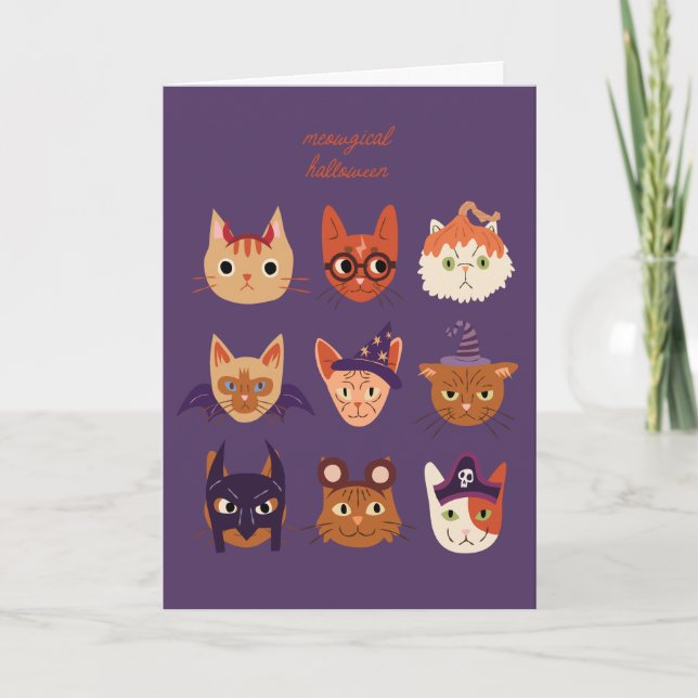 Meowgical Halloween Cats Purple Holiday Card (Front)