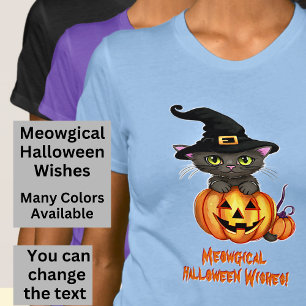 Meowgical Halloween Wishes Cat Witch Hat Pumpkin T-Shirt