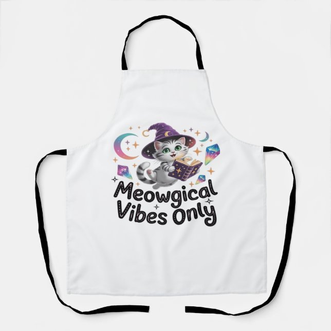 Meowgical Vibes Only, Floating Kawaii Witch Cat Ov Apron (Front)
