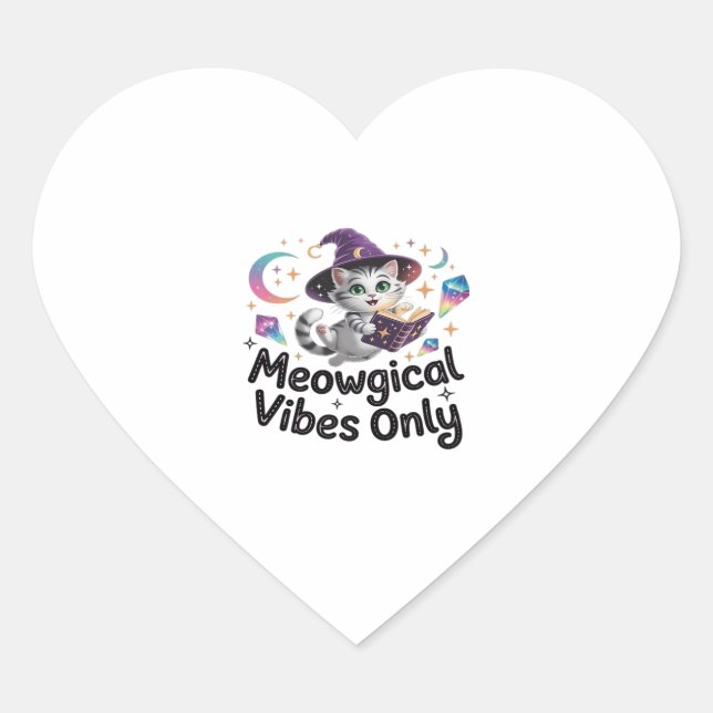 Meowgical Vibes Only, Floating Kawaii Witch Cat Ov Heart Sticker (Front)