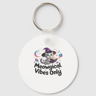 Meowgical Vibes Only, Floating Kawaii Witch Cat Ov Key Ring