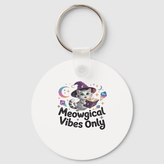 Meowgical Vibes Only, Floating Kawaii Witch Cat Ov Key Ring (Front)