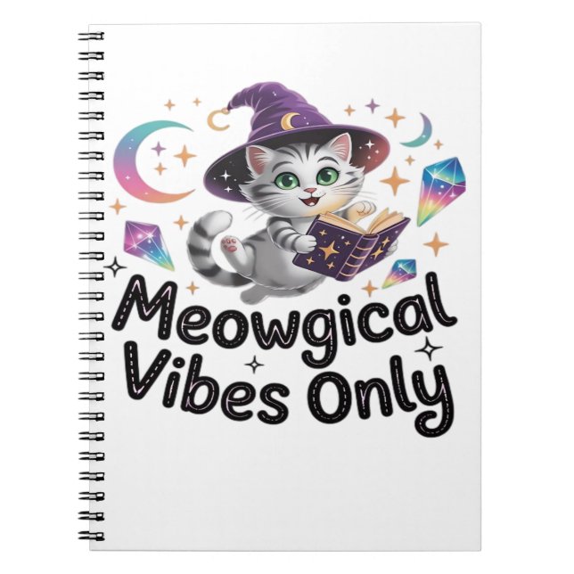 Meowgical Vibes Only, Floating Kawaii Witch Cat Ov Notebook (Front)