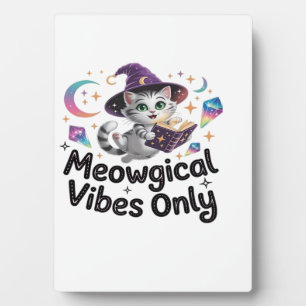 Meowgical Vibes Only, Floating Kawaii Witch Cat Ov Plaque