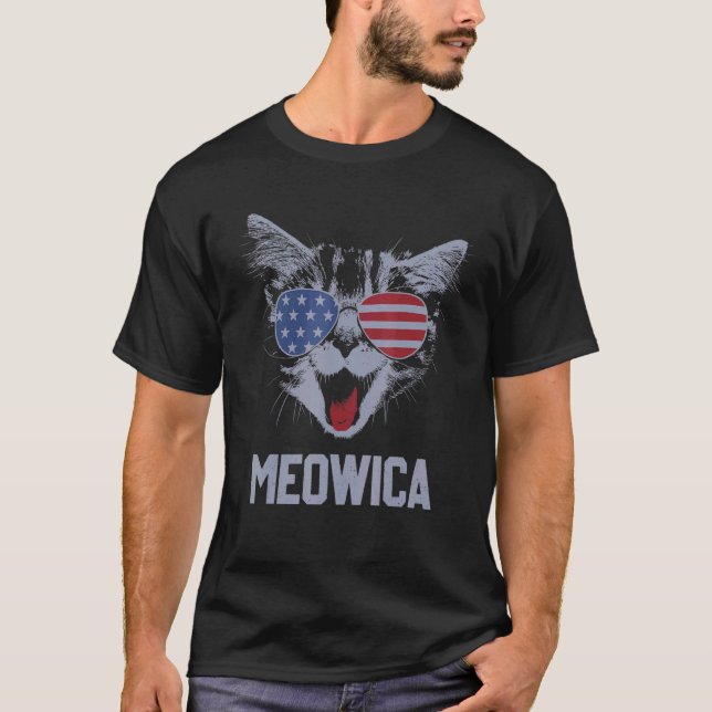 Meowica 4th July Pawtriotic Kitty Merica Cat Us Fl T-Shirt (Front)