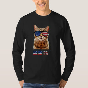 Meowica 4th Of July American Flag Cat T-Shirt