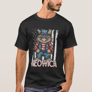 Meowica 4th of July Cat American Flag America USA T-Shirt