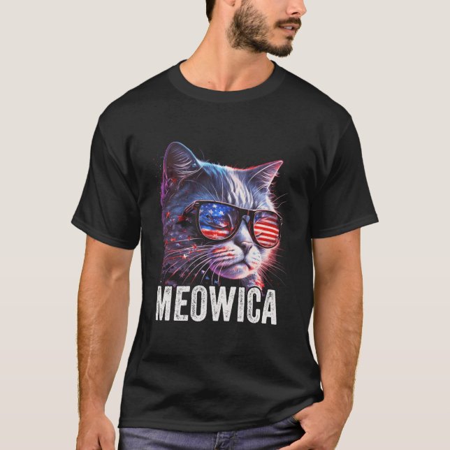 Meowica 4Th Of July Cat American Flag America Usa T-Shirt (Front)