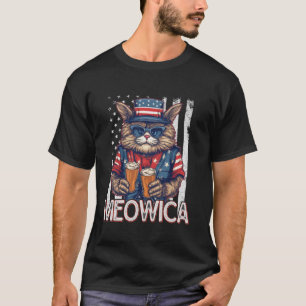Meowica 4th of July Cat American Flag America USA T-Shirt
