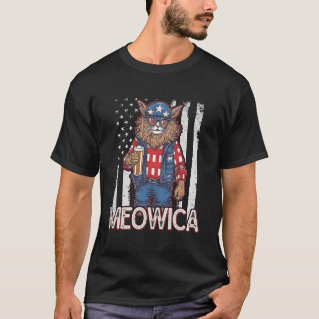Meowica 4Th Of July Cat American Flag America Usa T-Shirt (Front)