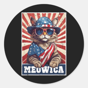 Meowica 4th Of July Cat American Flag Cat Funny 4t Classic Round Sticker