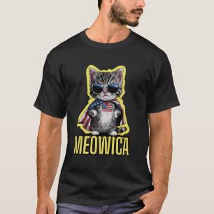 Meowica 4th Of July Cat American Flag Funny Kitten T-Shirt