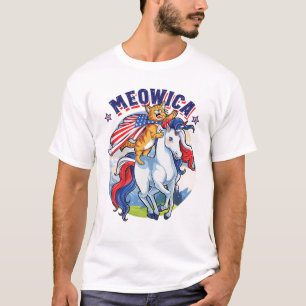 Meowica 4Th Of July Cat Riding Unicorn Women Meric T-Shirt
