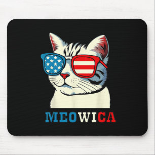 Meowica 4th Of July Cat Sungles American Usa Flag  Mouse Pad