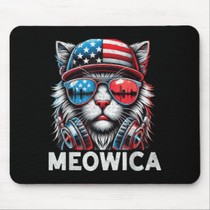 Meowica 4th of July Cat USA Flag Men Boys Vintage Mouse Pad