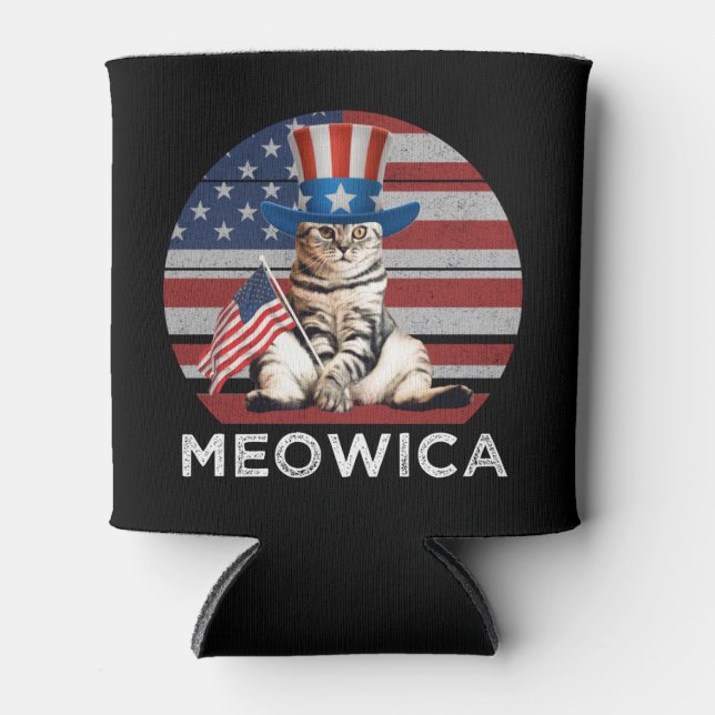Meowica 4th Of July Patriotic American Cat Can Cooler (Front)