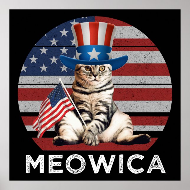 Meowica 4th Of July Patriotic American Cat Poster (Front)