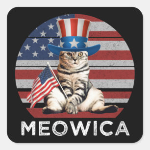 Meowica 4th Of July Patriotic American Cat Square Sticker