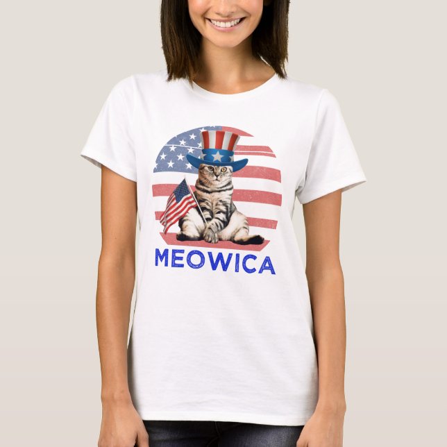 Meowica 4th Of July Patriotic American Cat T-Shirt (Front)