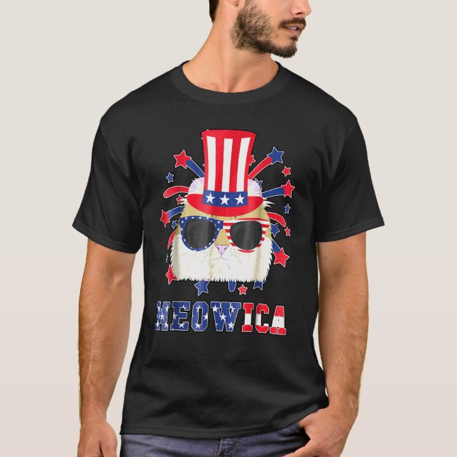 Meowica American Curl Cat 4th Of July T-Shirt (Front)