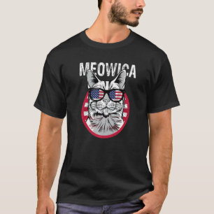Meowica American Flag 4th Of July Tuxedo Cat Meowi T-Shirt