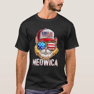Meowica American Flag Cat 4h Of July Rucker Hat Co T-Shirt