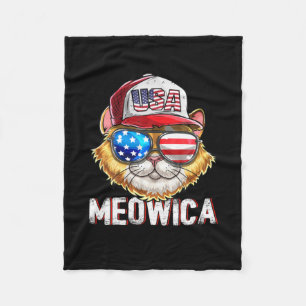 Meowica American Flag Cat 4Th Of July Trucker Fleece Blanket
