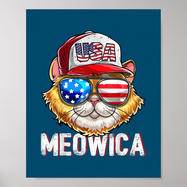 Meowica American Flag Cat 4th of July Trucker Hat Poster (Front)