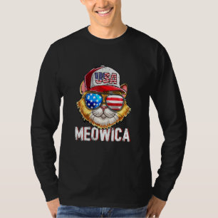 Meowica American Flag Cat 4th Of July Trucker Hat T-Shirt
