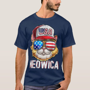 Meowica American Flag Cat 4th of July Trucker Hat T-Shirt