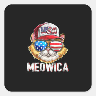 Meowica American Flag Cat 4Th Of July Trucker Square Sticker