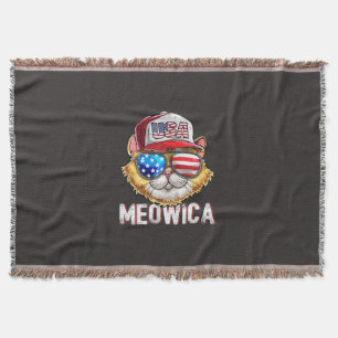 Meowica American Flag Cat 4Th Of July Trucker Throw Blanket