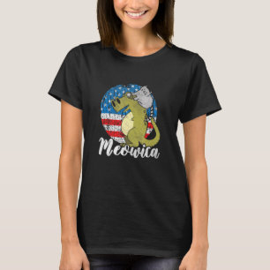 Meowica American Flag Cat And Dinosaur Patriot T-R T-Shirt