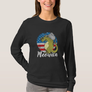 Meowica American Flag Cat And Dinosaur Patriot T-R T-Shirt