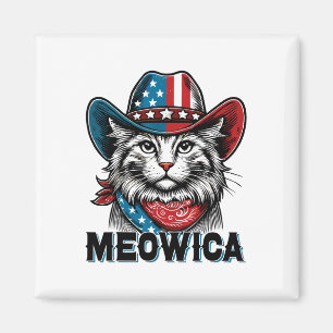Meowica American Flag Funny 4th Of July Patriotic Magnet
