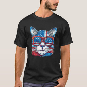 Meowica American Flag Sunglasses Patriotic Cat 4th T-Shirt