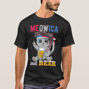 Meowica American Patriotic Mullet Cat Celebrating T-Shirt