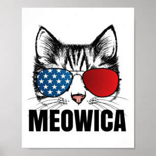 Meowica Americat 4th Of July Usa Flag Sungl Funny Poster