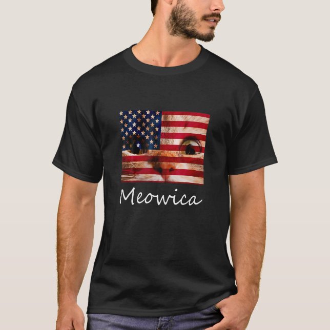 Meowica Cat 4 H Of July America Usa Flag T-Shirt (Front)