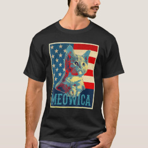 Meowica Cat 4th of July Patriotic American Flag  W T-Shirt