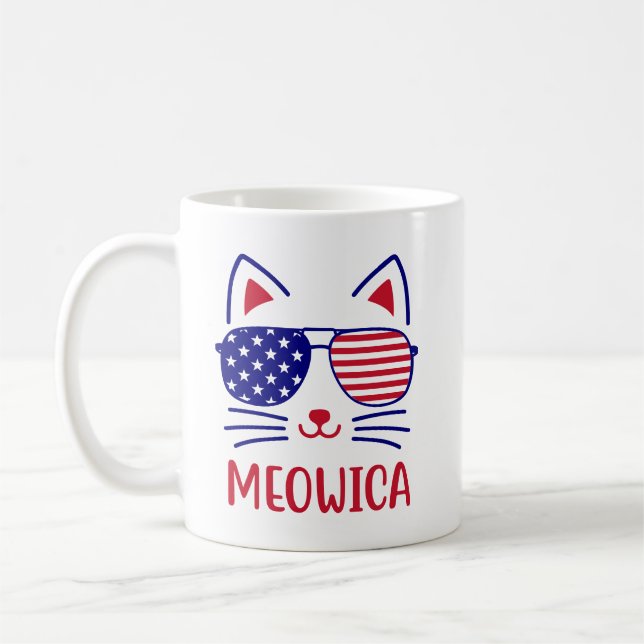 Meowica Cat 4th of July Shirt – Patriotic Cat Love Coffee Mug (Left)