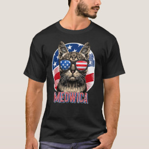 Meowica Cat 4th Of July Usa American Flag Meric T-Shirt