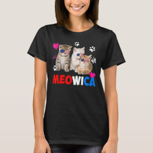 Meowica Cat America Flag Glasses 4th Of July T-Shirt