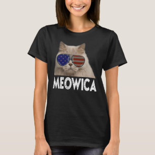 Meowica Cat American Flag 4th Of July Merica Usa T-Shirt