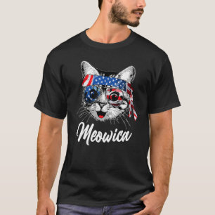 Meowica Cat American Flag Fourth of July T-Shirt