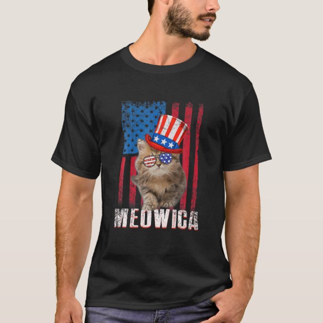 Meowica Cat American Flag Patriotic 4Th Of July Ki T-Shirt (Front)