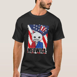 Meowica Cat American Flag Patriotic 4th Of July T-Shirt
