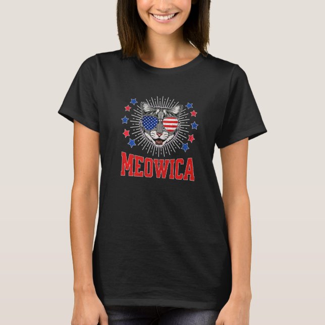Meowica Cat Americat Merica Usa Flag Sunglasses 4t T-Shirt (Front)