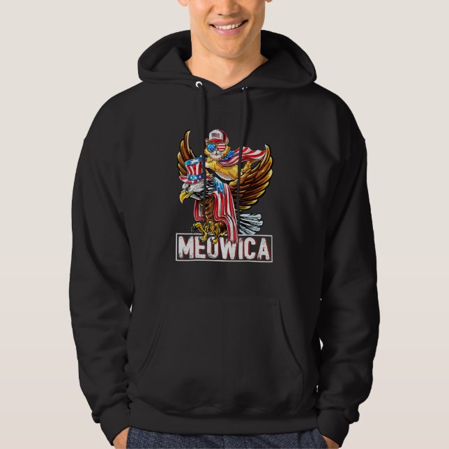Meowica Cat Bald Eagle 4th Of July Patriotic Ameri Hoodie (Front)