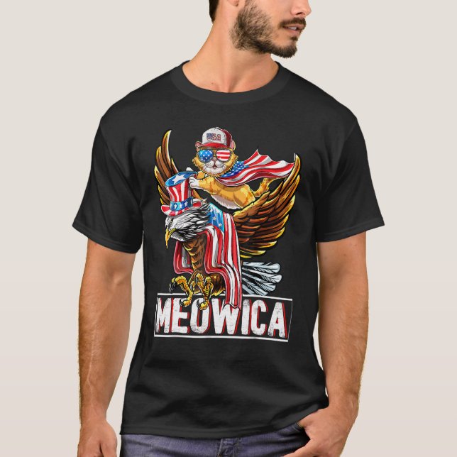 Meowica Cat Bald Eagle 4th Of July Patriotic Ameri T-Shirt (Front)